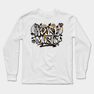 HOUSE MUSIC  - Graffiti Steez (Orange/Black) Long Sleeve T-Shirt